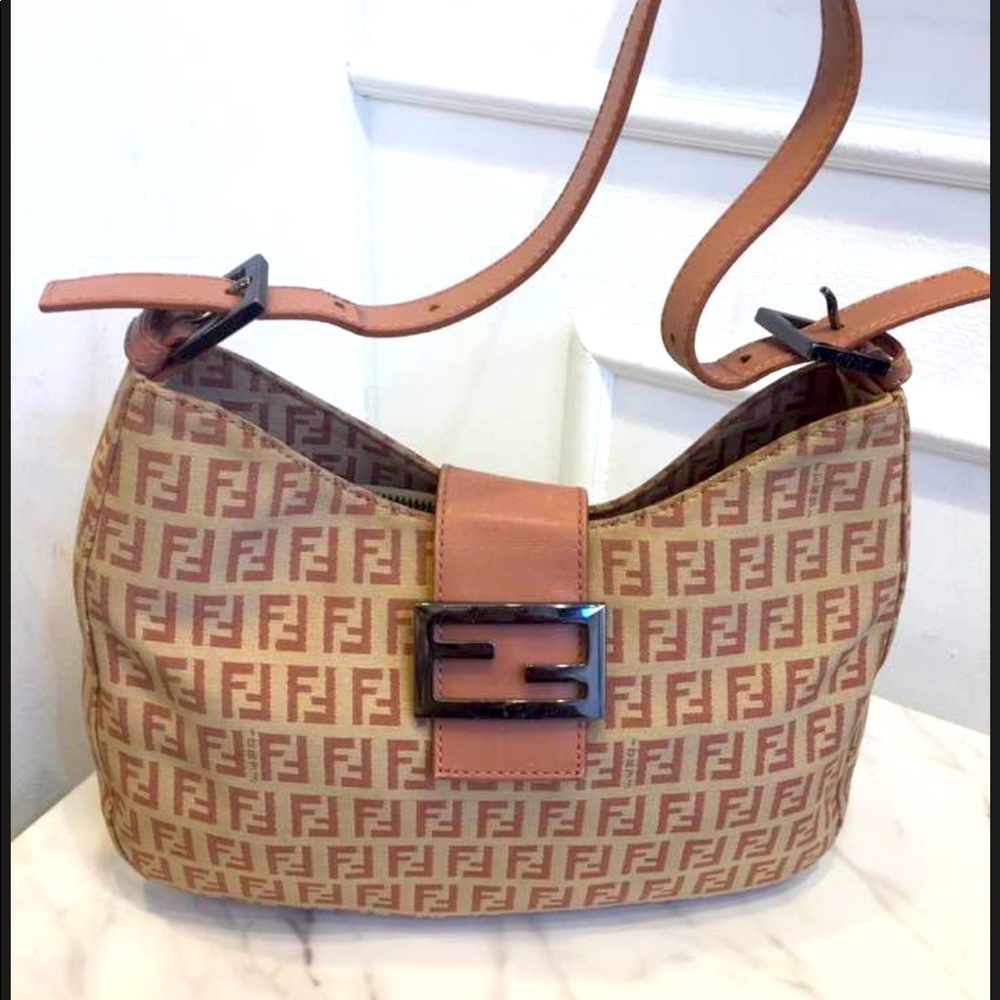 Fendi blush pink vintage monogram canvas shoulder bag